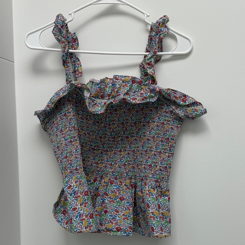 J. Crew Vibrant Floral Top with Ruffle Details